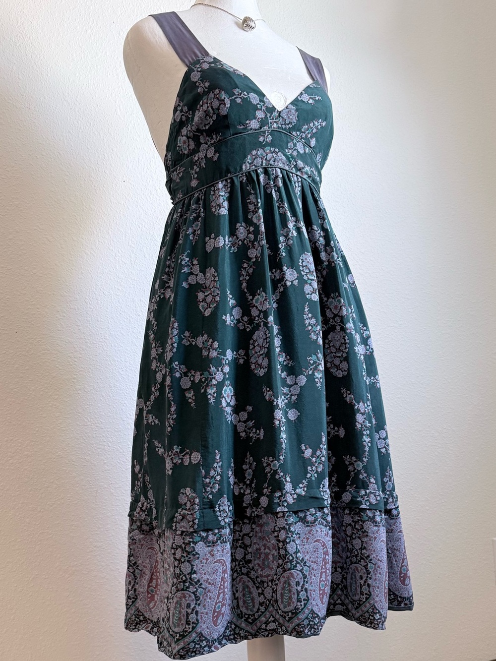 Rebecca Taylor 100% Silk Babydoll Midi Dress Boho Chic Y2K Feminine Romantic - Picture 2 of 8